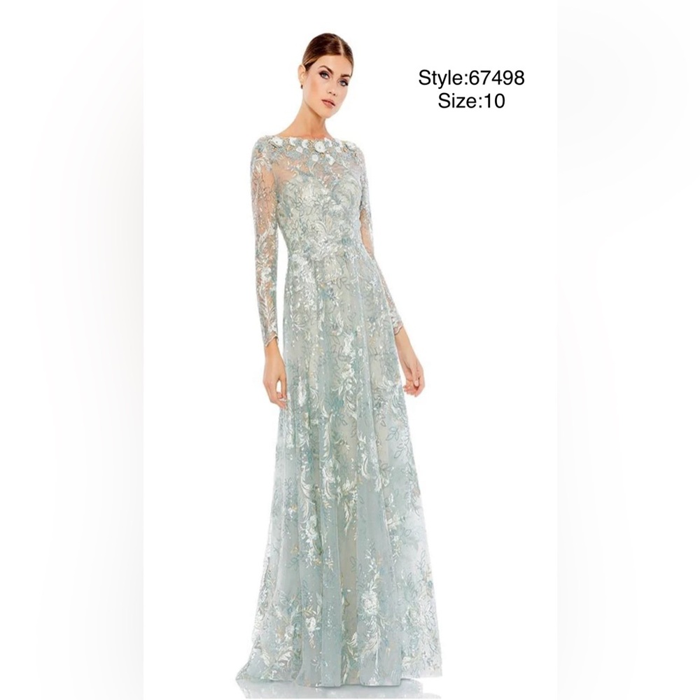 Floral embroidered illusion long sleeve A-line gown